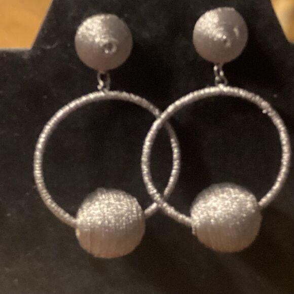 Grey Wrapped Dangle Ball Earrings - Picture 3 of 8